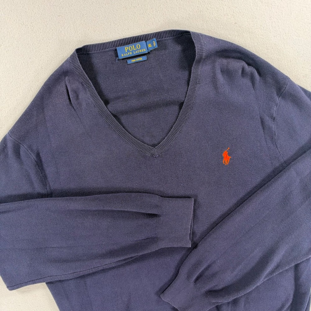Polo Ralph Lauren Pima Cotton V-Neck Sweater Navy Blue Men's XL